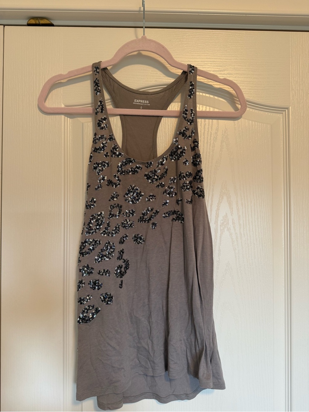 Express Taupe Tank with Black & Silver Sequin Accents